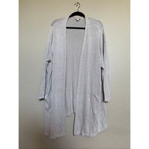 J. Jill Women’s Open Front Linen Blend Cardigan Sweater Gray 3X
